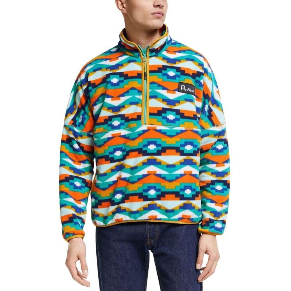 Penfield Mens Melwood Geo Print Half-Zip Fleece Jacket Small Teal